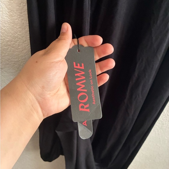 🆕ROMWE Black Contrast Mesh Lace Up Front Split Thigh Cami Dress L🆕 - Picture 11 of 14